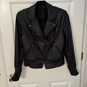 WHBM faux leather coated moto jacket.